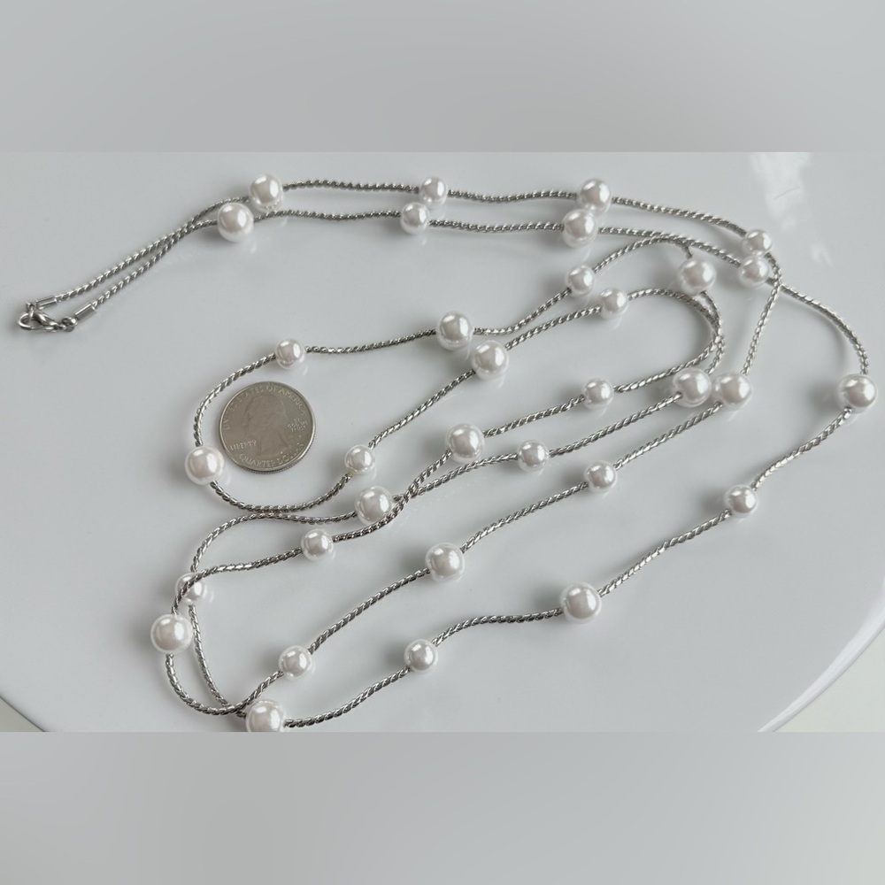 Park Lane “Shannel” Silver Faux Pearl Necklace - Picture 8 of 9